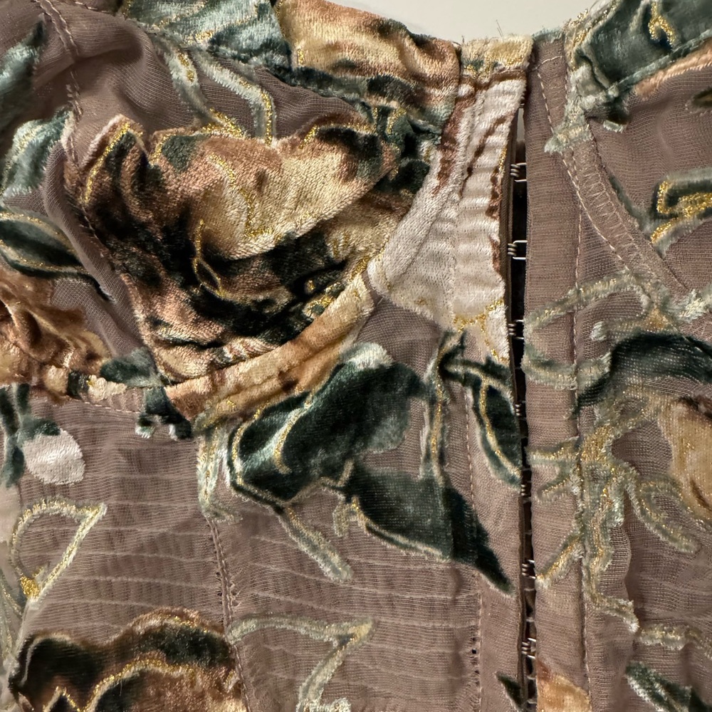 Windsor Floral Velvet Cropped Bustier Top - Taupe Green Gold - Picture 2 of 4
